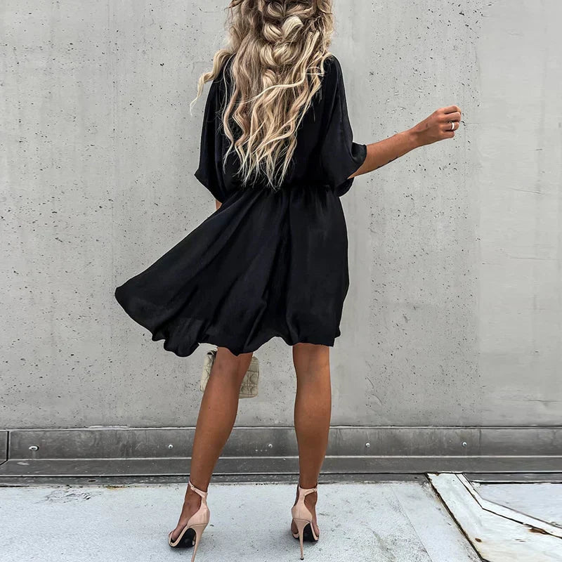 Chloe - Elegant Women's Wedding Guest Mini Dress with Wrap V-Neck and Tie Waist
