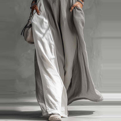 Cleo - Relaxed Women's Linen Maxi Dress with Racerback and Colour Block Panel