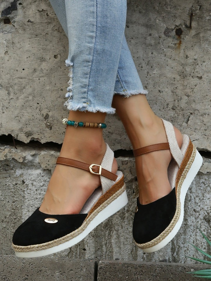 Cora - Casual Women's Orthopedic Espadrille Wedge Sandals with Ankle Strap and Closed Toe