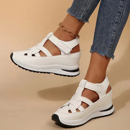 Daisy - Casual Women's Orthopedic Platform Sandals with Cut-Out Upper and Hook and Loop Fastening