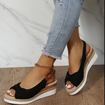 Daisy - Casual Women's Orthopedic Sandals with Wedge Heel and Knot Detail