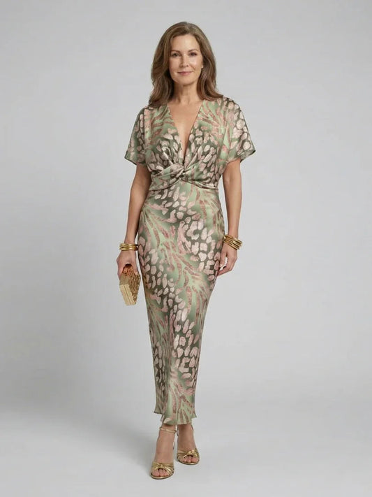 Daisy - Elegant Women's Wedding Guest Maxi Dress with V-Neck and Twist Detail