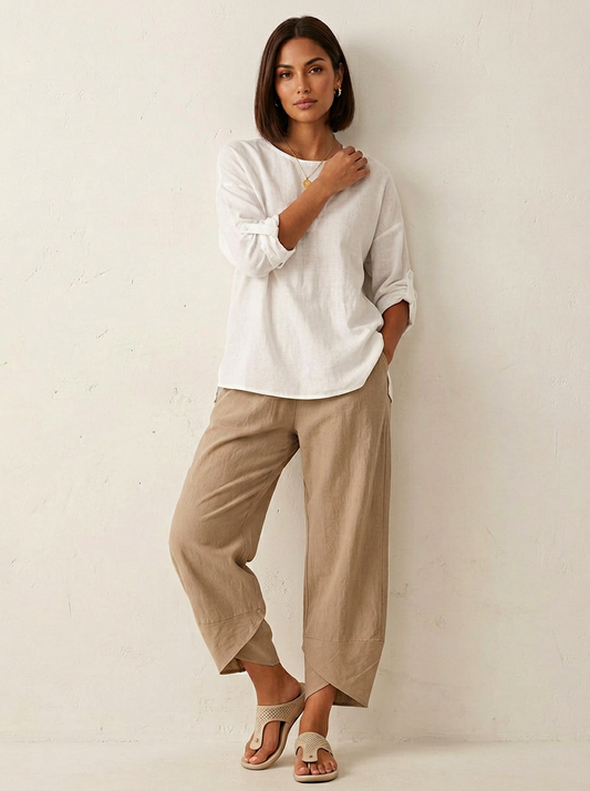 Daisy - Relaxed Women's Linen Trousers with Tulip Hem and Cropped Leg