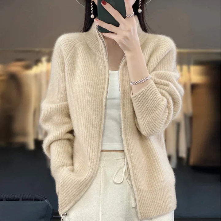 Daisy - Women's Cardigans Wool Style for Autumn with Zip Stand Collar