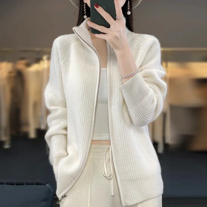 Daisy - Women's Cardigans Wool Style for Autumn with Zip Stand Collar