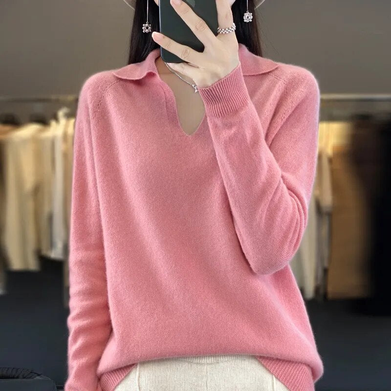 Daisy - Women's Knitted Jumper with V Neck and Wool Style Finish for Autumn