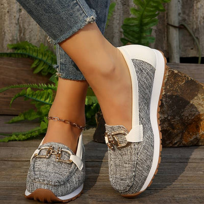 Daphne - Preppy Women's Comfort Loafers with Buckle Detail and Contrast Trim