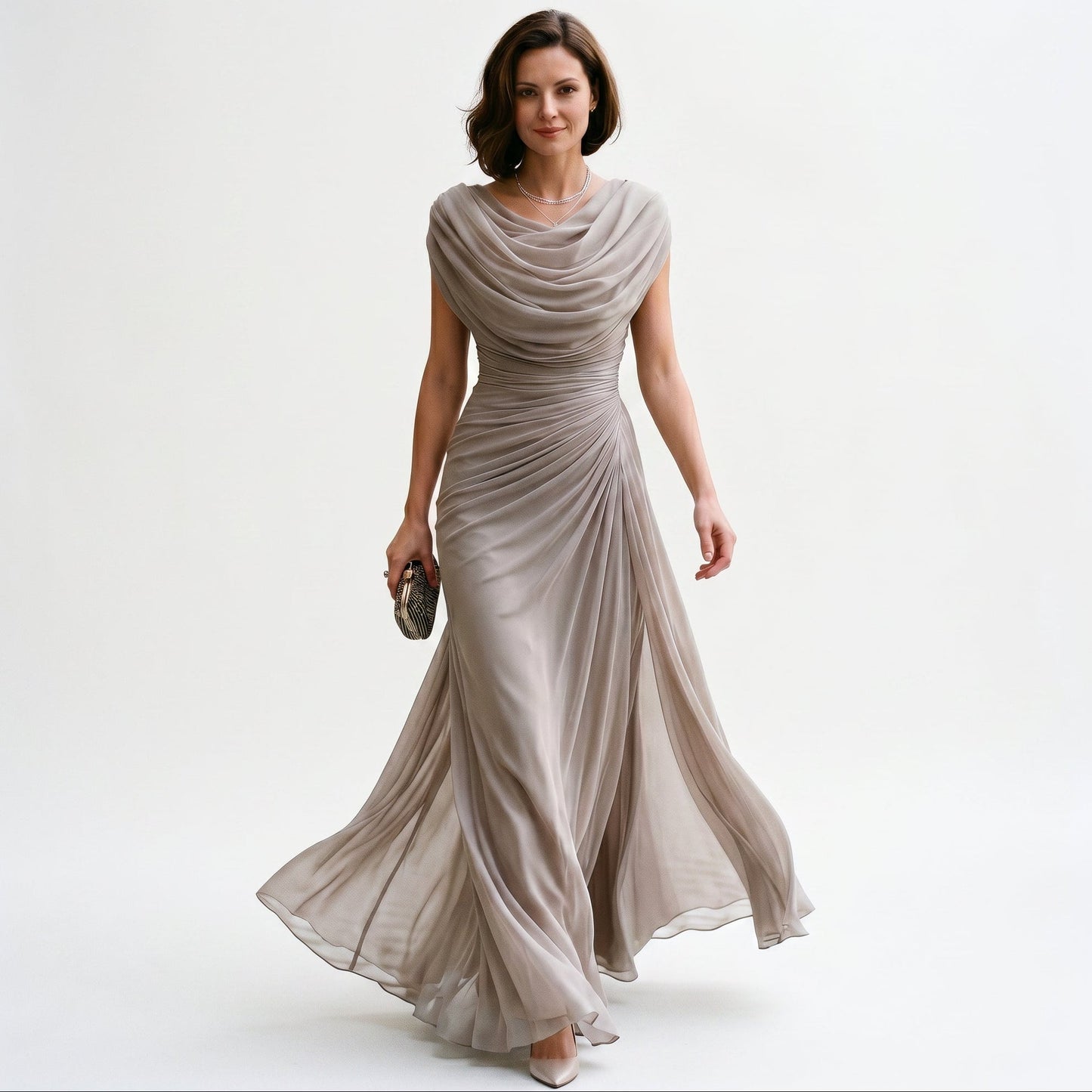 Eleanor - Formal Women's Wedding Guest Dress with Cowl Neckline and Ruched Waist