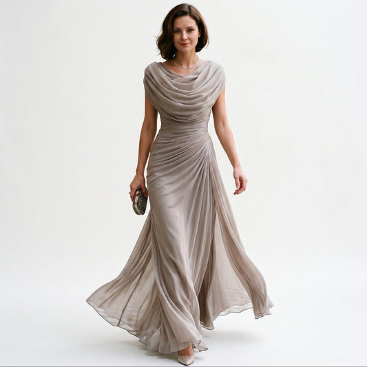 Eleanor - Formal Women's Wedding Guest Dress with Cowl Neckline and Ruched Waist