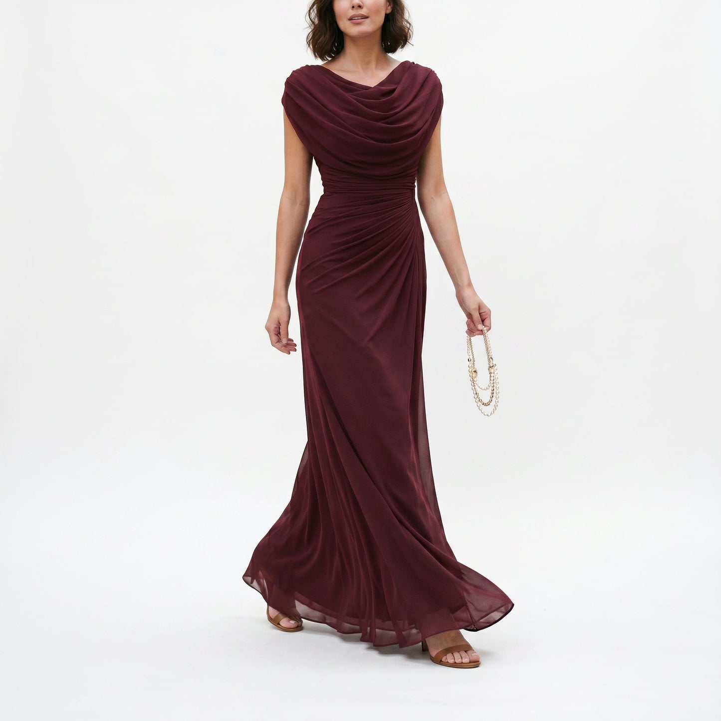 Eleanor - Formal Women's Wedding Guest Dress with Cowl Neckline and Ruched Waist