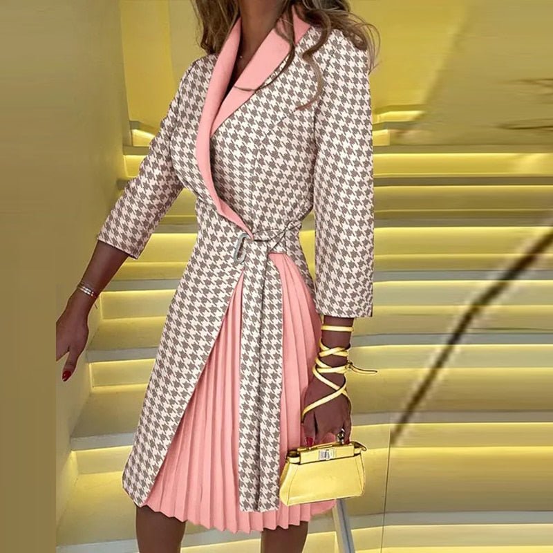 Eleanor - Smart Women's Midi Summer Dress with Wrap Collar and Three-Quarter Sleeves