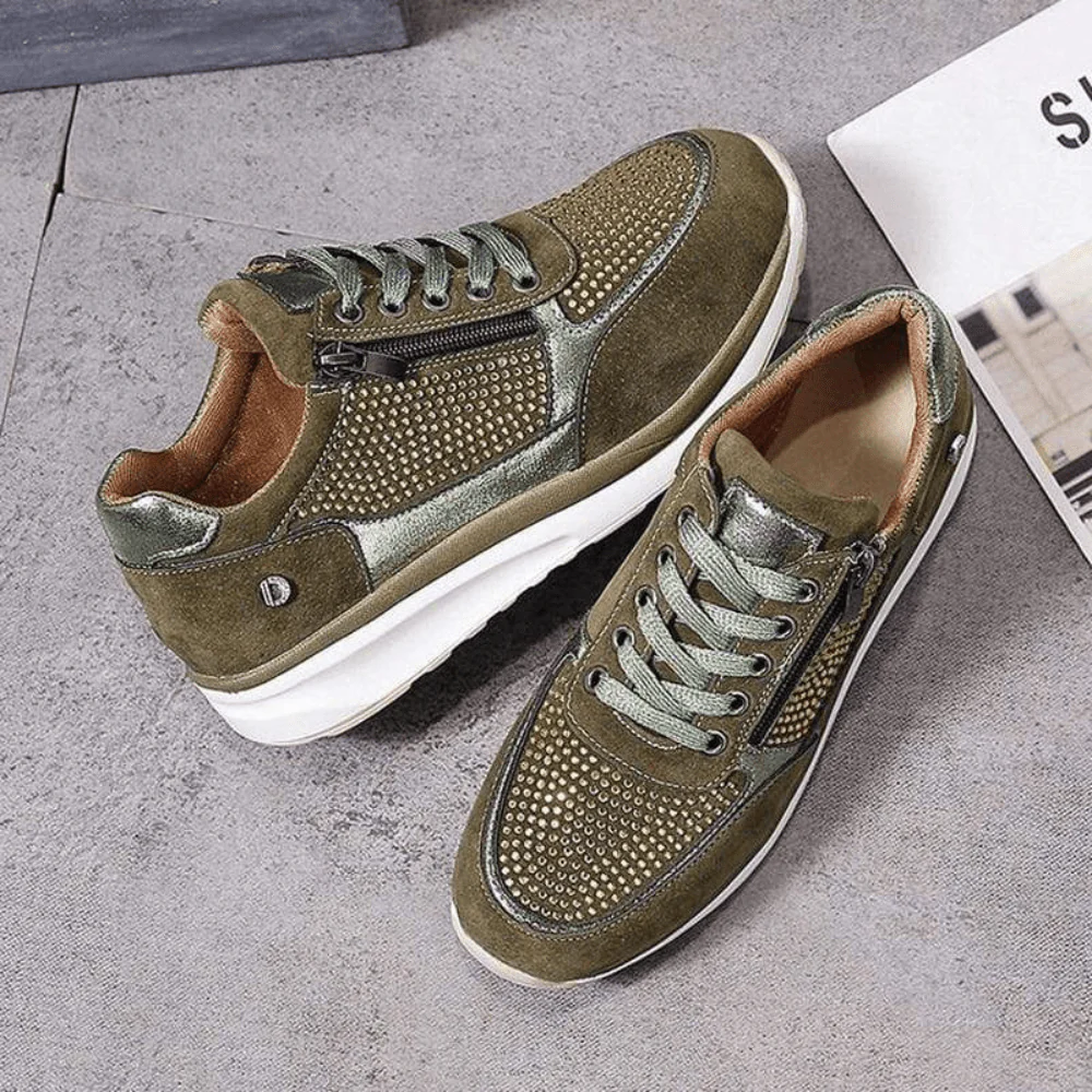 Ella - Glam Women's Comfort Trainers with Embellished Detail and Side Zip