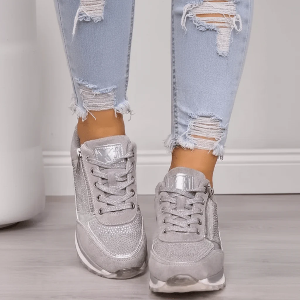 Ella - Glam Women's Comfort Trainers with Embellished Detail and Side Zip