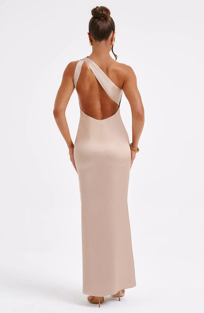 Ella - Elegant Women's Wedding Guest Maxi Dress with One Shoulder and Ruched Detail