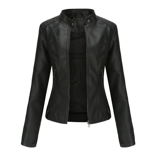 Ella - Women's Leather Style Biker Jacket for Autumn with Zip Pockets