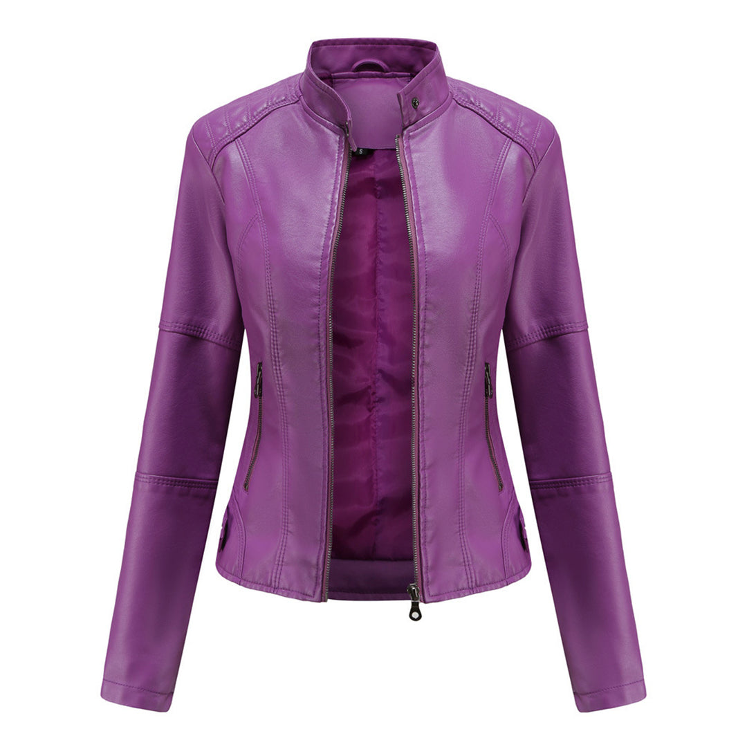 Ella - Women's Leather Style Biker Jacket for Autumn with Zip Pockets