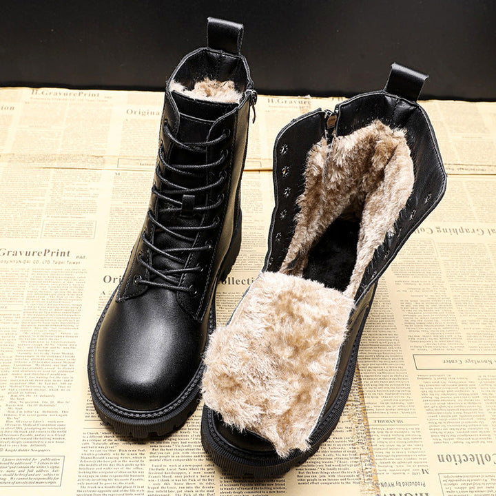 Ella - Women's Winter Combat Boots with Fleece Lining and Lace Up Front
