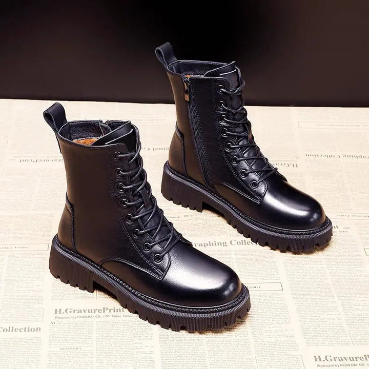 Ella - Women's Winter Combat Boots with Fleece Lining and Lace Up Front