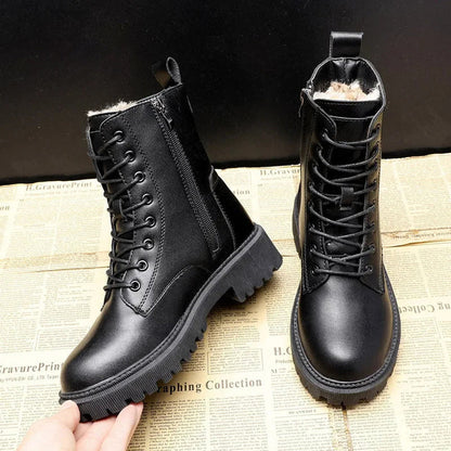 Ella - Women's Winter Combat Boots with Fleece Lining and Lace Up Front