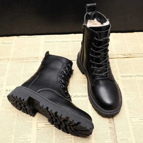 Ella - Women's Winter Combat Boots with Fleece Lining and Lace Up Front