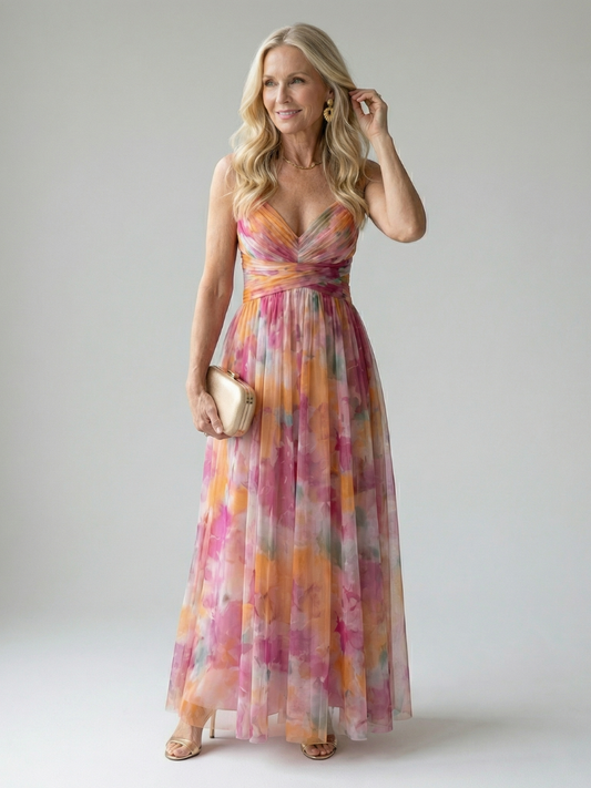 Emily - Boho Women's Maxi Dress with V-Neckline and Wrap Bodice
