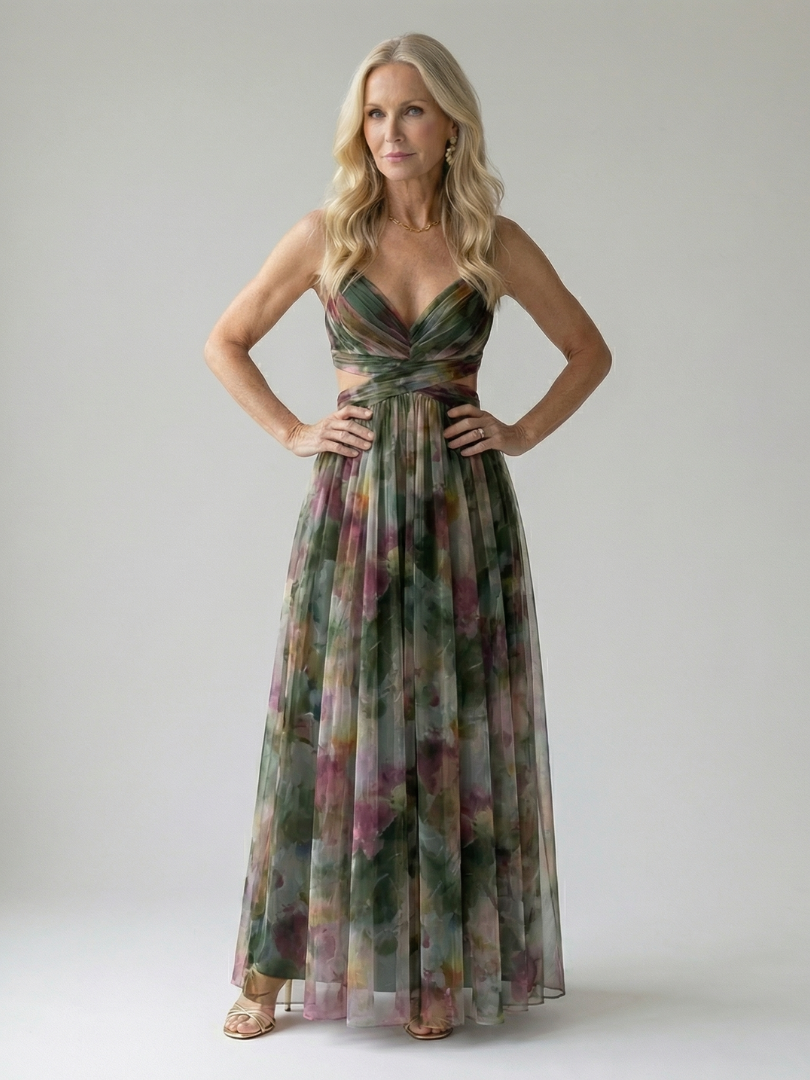 Emily - Boho Women's Maxi Dress with V-Neckline and Wrap Bodice