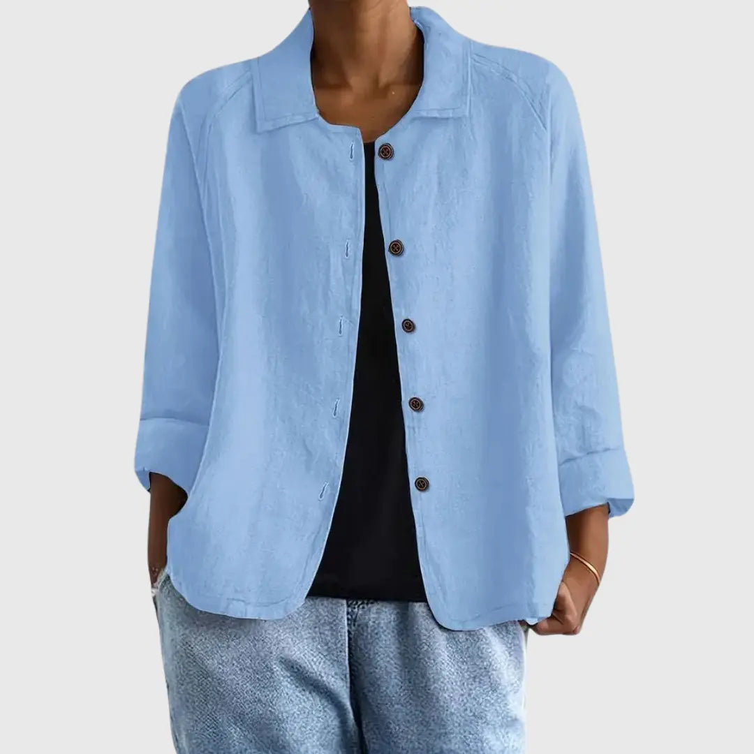 Emily - Casual Women's Cotton Linen Jacket with Collared Button Front