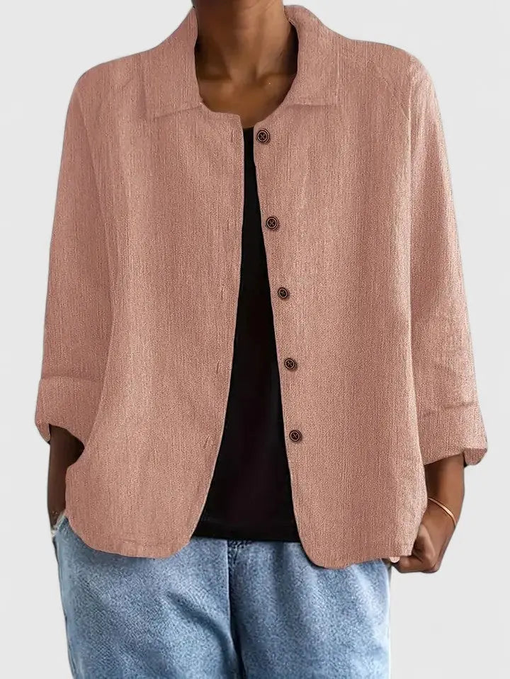 Emily - Casual Women's Cotton Linen Jacket with Collared Button Front