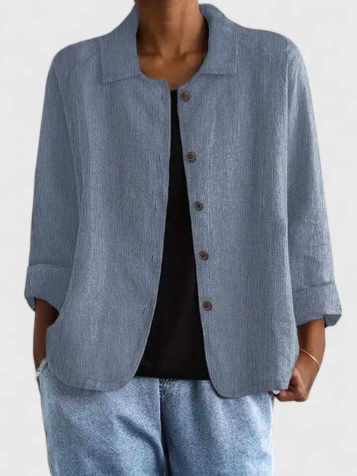 Emily - Casual Women's Cotton Linen Jacket with Collared Button Front