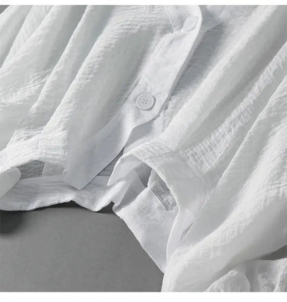 Emily - Casual Women's Linen Blouse with V-Neck and Lantern Sleeves