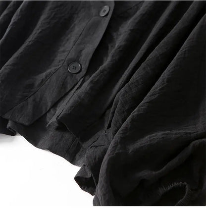 Emily - Casual Women's Linen Blouse with V-Neck and Lantern Sleeves