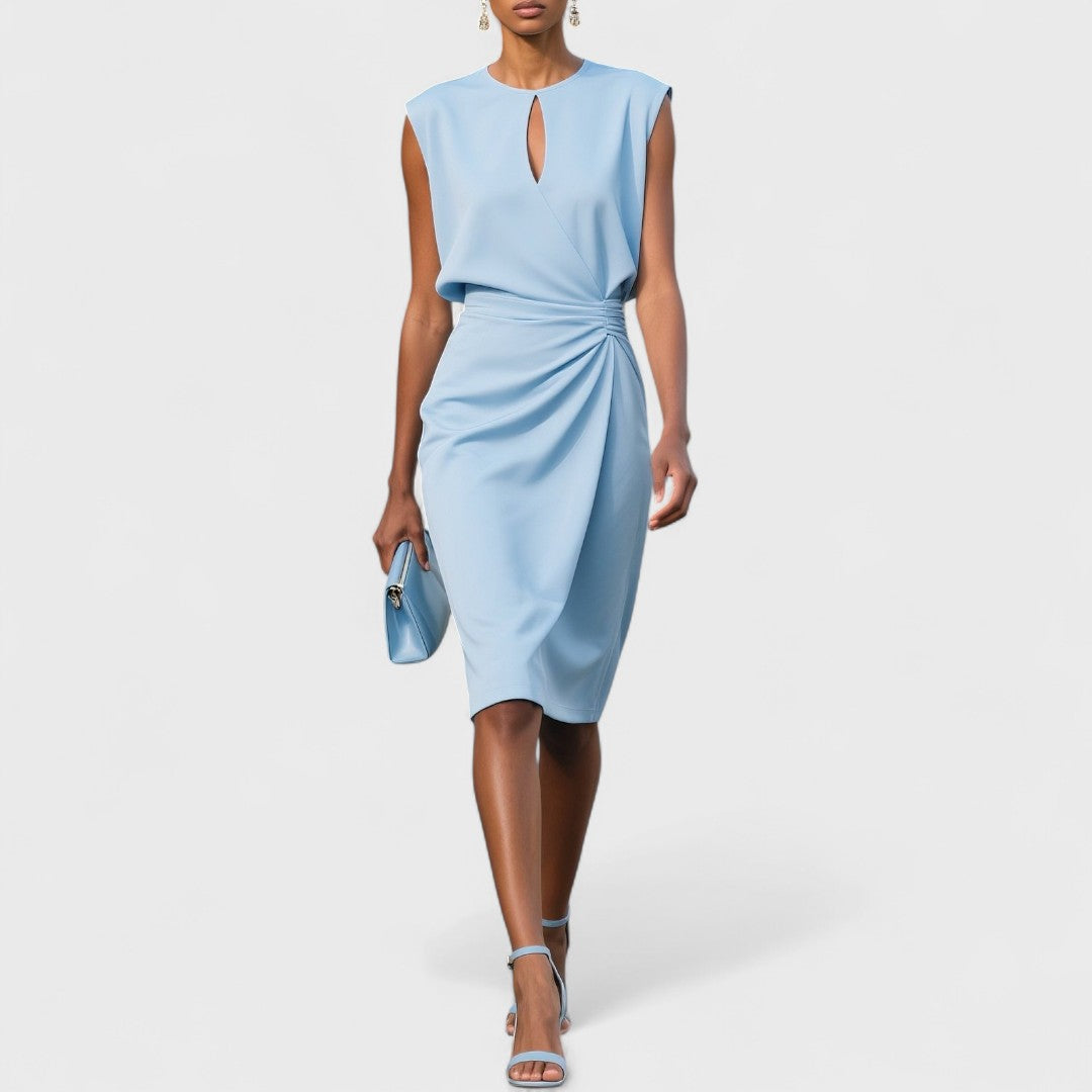 Emily - Elegant Women's Wedding Guest Dress with Keyhole Neckline and Ruched Waist