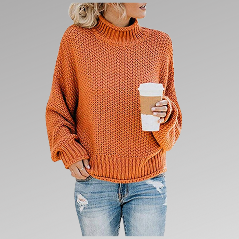 Emily - Women's Knitted Jumper with Chunky Roll Neck and Oversized Cosy Fit