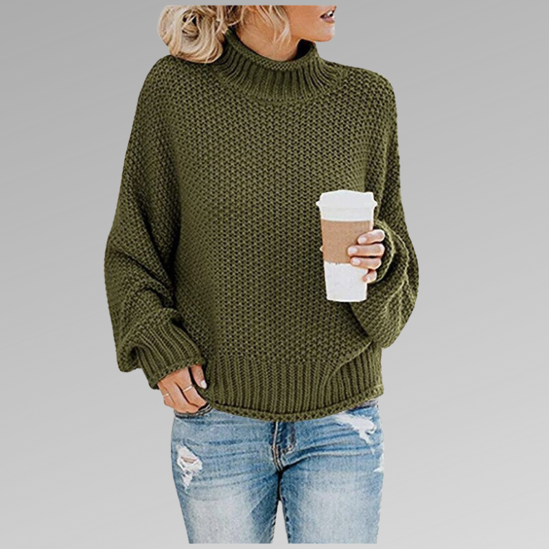 Emily - Women's Knitted Jumper with Chunky Roll Neck and Oversized Cosy Fit