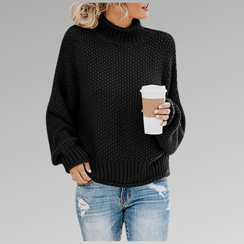 Emily - Women's Knitted Jumper with Chunky Roll Neck and Oversized Cosy Fit