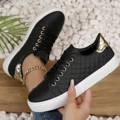Evie - Casual Women's Trainers with Quilted Panel and Gold Eyelet Lace-Up