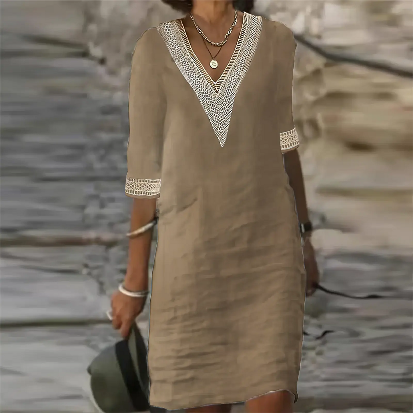 Evie - Boho Women's Summer Dress with V-Neck and Crochet Trim