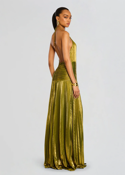 Evie - Glam Women's Wedding Guest Maxi Dress with Halter Neck and Front Split