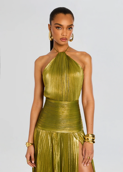 Evie - Glam Women's Wedding Guest Maxi Dress with Halter Neck and Front Split