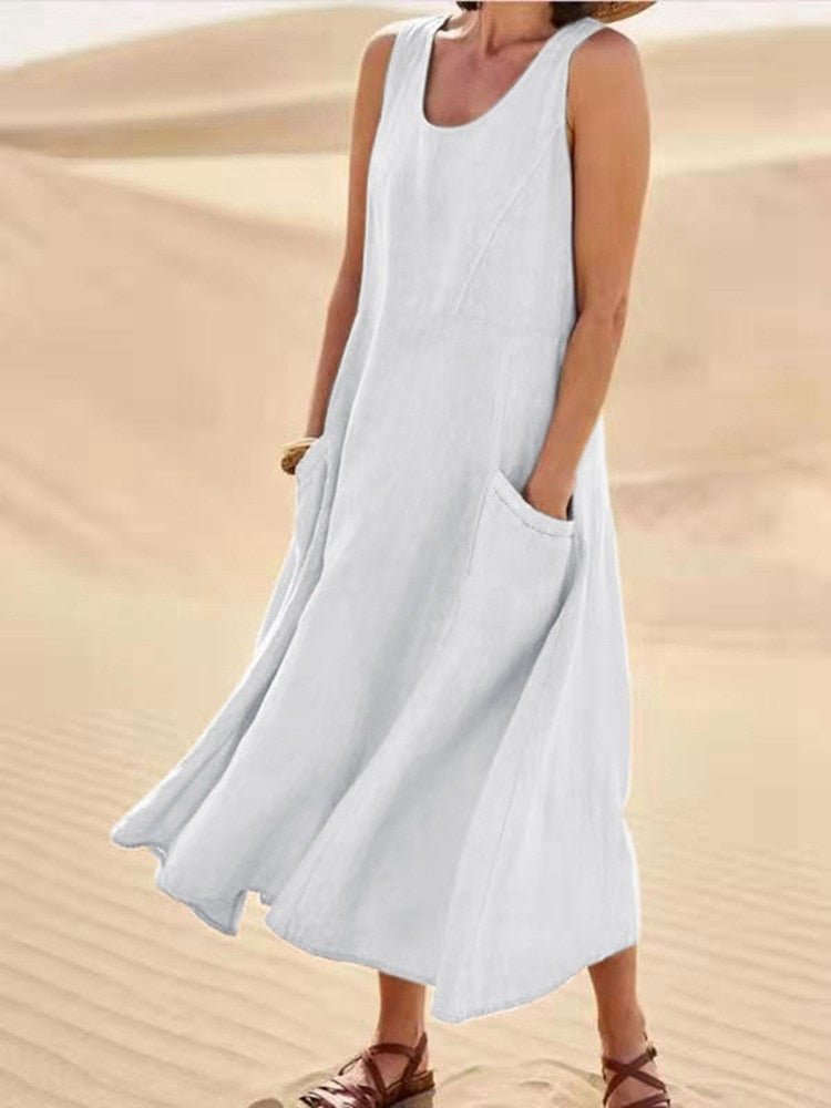 Evie - Relaxed Women's Maxi Summer Dress with Pockets and Sleeveless Design