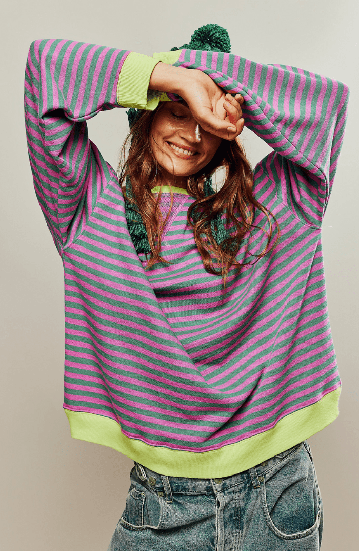 Evie - Women's Long Sleeve Oversized Comfort Top with Stripe Detail