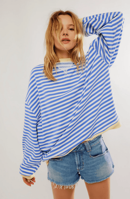 Evie - Women's Long Sleeve Oversized Comfort Top with Stripe Detail