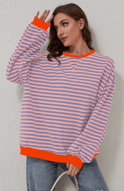 Evie - Women's Long Sleeve Oversized Comfort Top with Stripe Detail