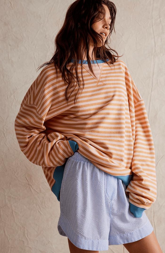 Evie - Women's Long Sleeve Oversized Comfort Top with Stripe Detail
