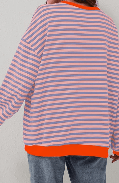 Evie - Women's Long Sleeve Oversized Comfort Top with Stripe Detail