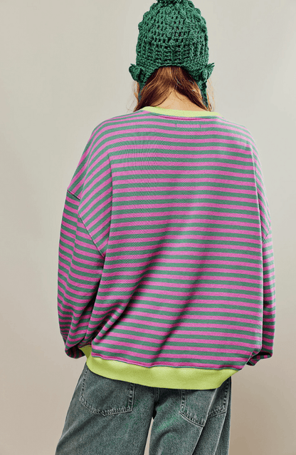 Evie - Women's Long Sleeve Oversized Comfort Top with Stripe Detail