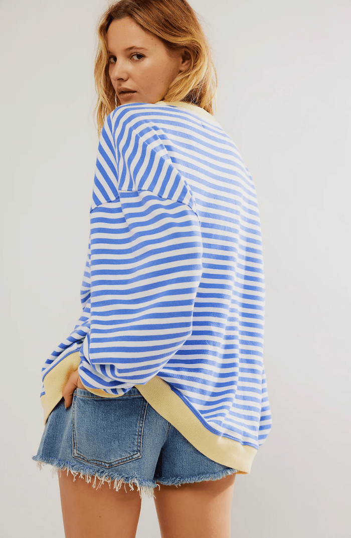 Evie - Women's Long Sleeve Oversized Comfort Top with Stripe Detail