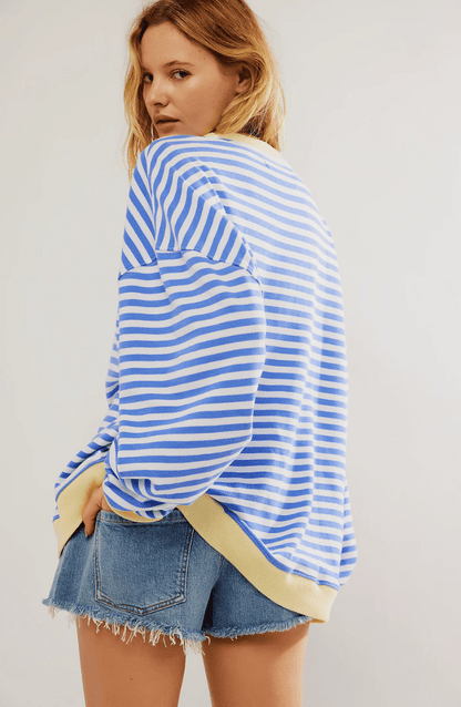 Evie - Women's Long Sleeve Oversized Comfort Top with Stripe Detail