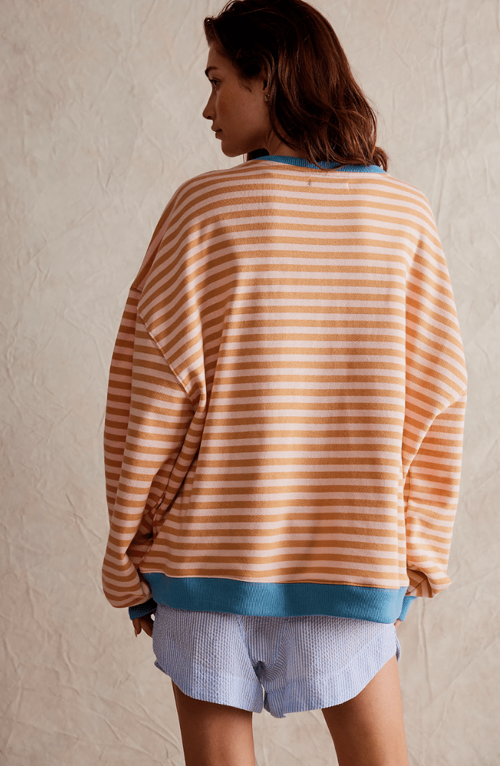 Evie - Women's Long Sleeve Oversized Comfort Top with Stripe Detail