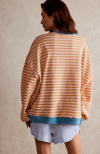Evie - Women's Long Sleeve Oversized Comfort Top with Stripe Detail